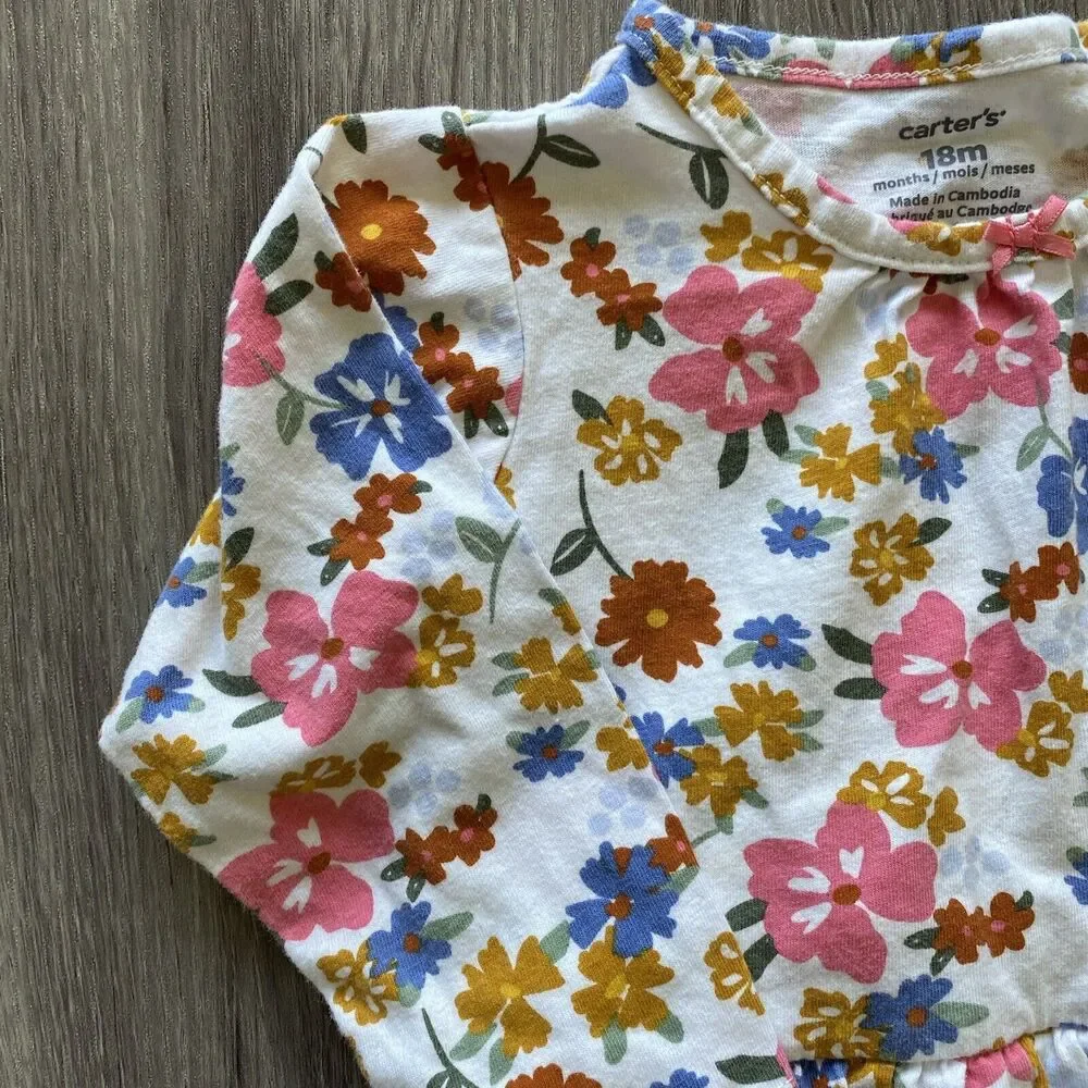 Carters Baby Girls One Piece Floral Long Sleeve 18 Months Spring Flowers Boho